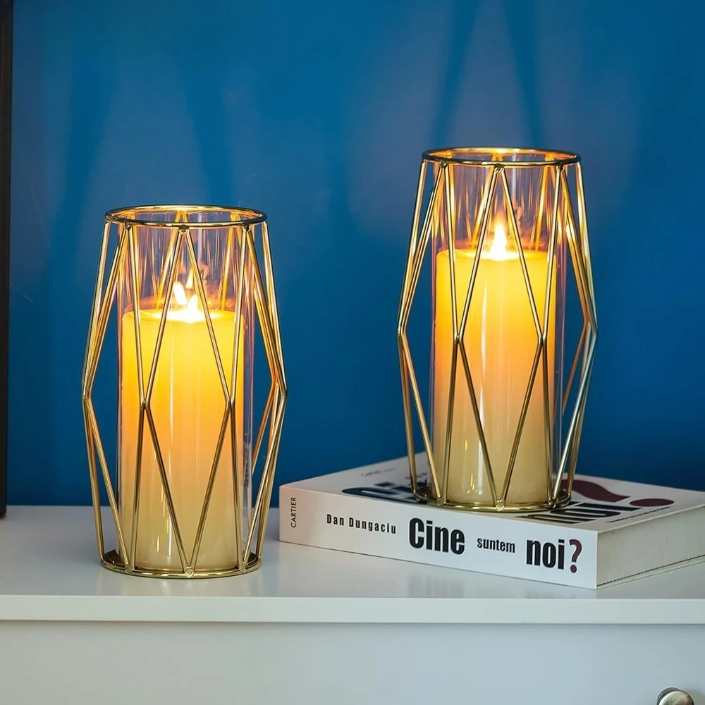 حامل شموع عمود ذهبي عالي الجودة، 8 قطع حامل شموع إعصار زجاجي مع حامل رفوف معدني هندسي لحفلات الزفاف - تخفيضات كبيرة #4