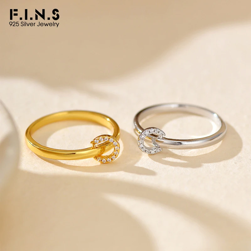 

F.I.N.S Чистое кольцо из стерлингового серебра S925, маленькое кольцо с пряжкой в виде циклика, стиль INS, модная простая линия, тонкий гладкий палец, ювелирный аксессуар