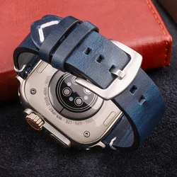 Oil Wax Cowhide Watch Strap For Apple Watch Band 46 44 49 45 42 40 38 41 mm Leather Bracelet Series 10 Ultra 9 8 7 6 5 4 3 Se