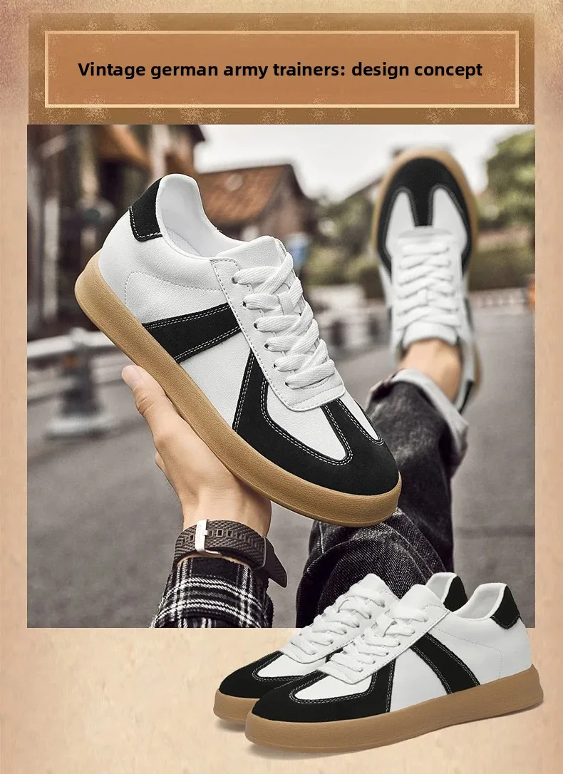 Men's Invisible Height Increasing Shoes 6/8cm German Training Shoes Breathable Genuine Leather Retro Casual Sports Shoes