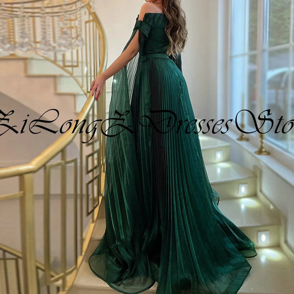 Evening Dresses Elegant For Wedding Off The Shouleder A-Line Chiffon SOlid Color Sashes Sweep Train Bow Elegant Luxury Saudi