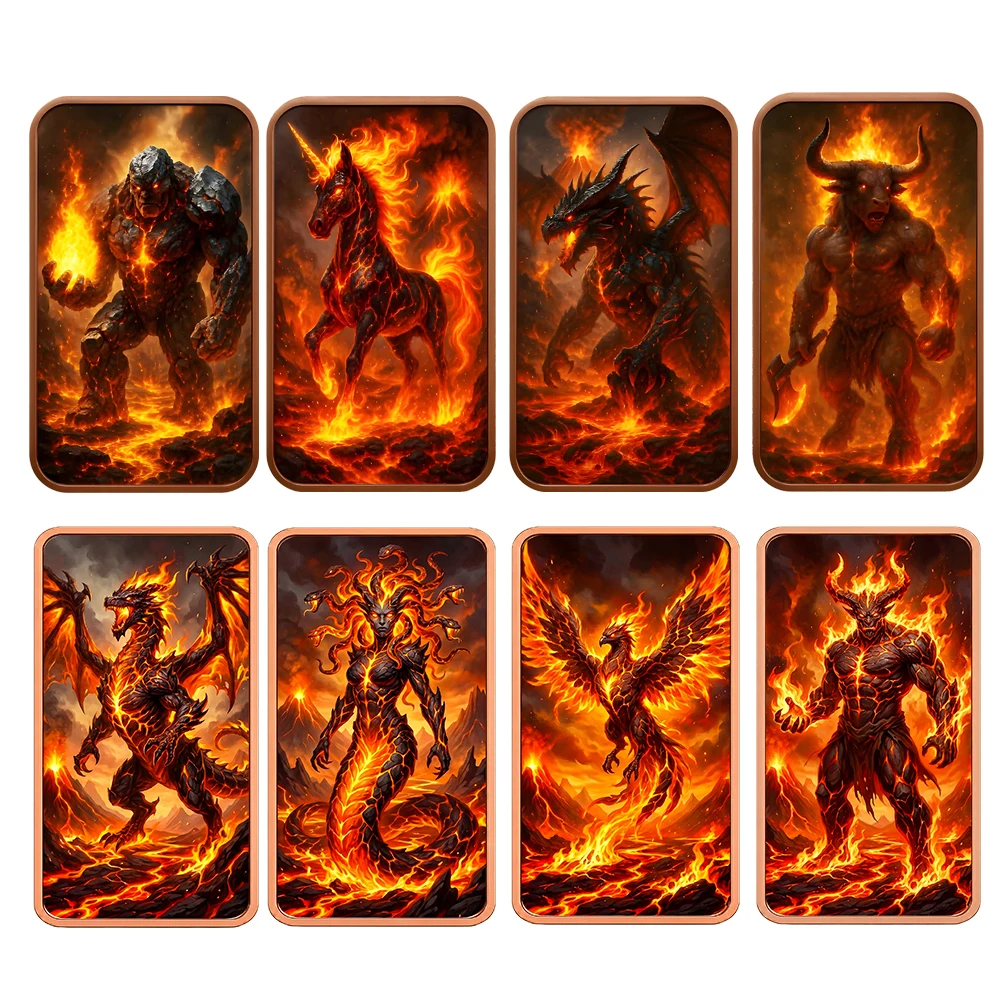 16 Designs 1 oz Fine Copper Bar Mystic Guardians Of Fire & Frost Rectangle Copper Bar Fantasy Myth Creature Gift for Collectors