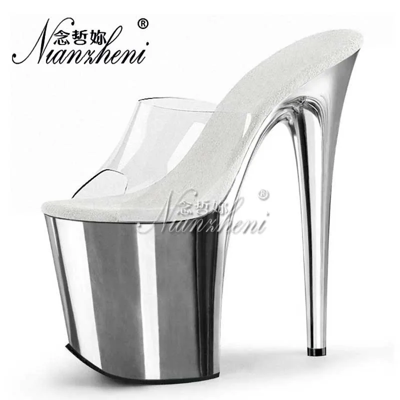 

Platform Silver Nightclub Stripper Heels Exotic 20cm Peep Toe Slippers Shallow Crossdress Sexy Fetish Pole Dance Women Shoes