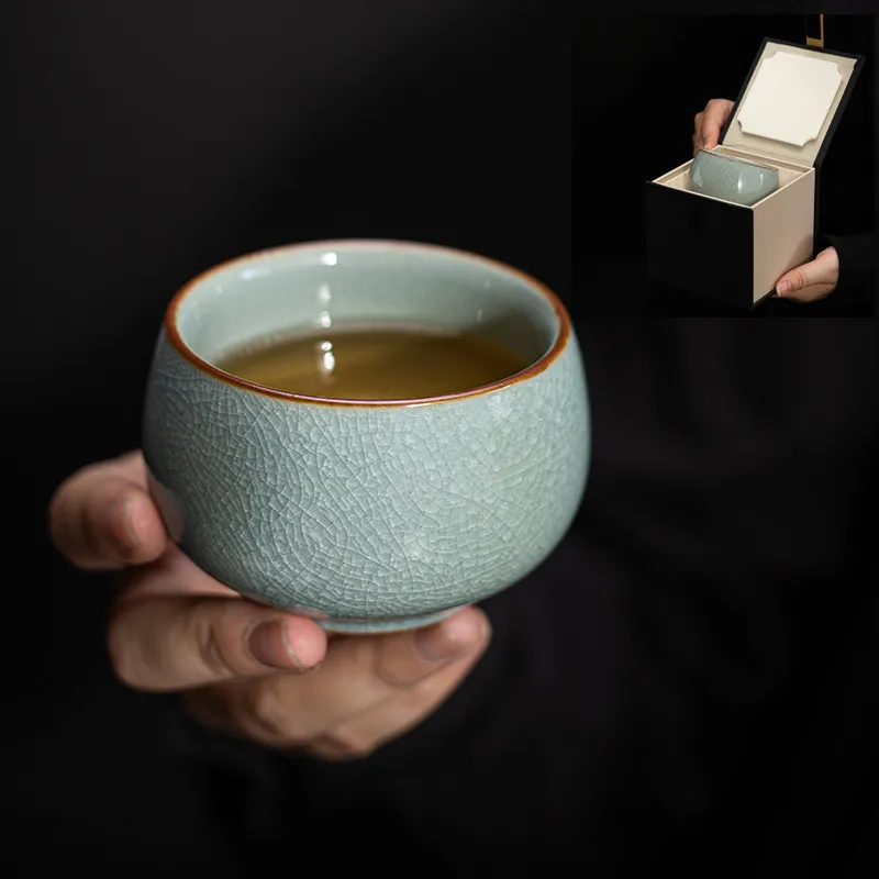 Ru Ware Ice Flower Tea Cup Personal Dedicated Crackle Glaze Kung Fu Ceramics Small Gift Box Set