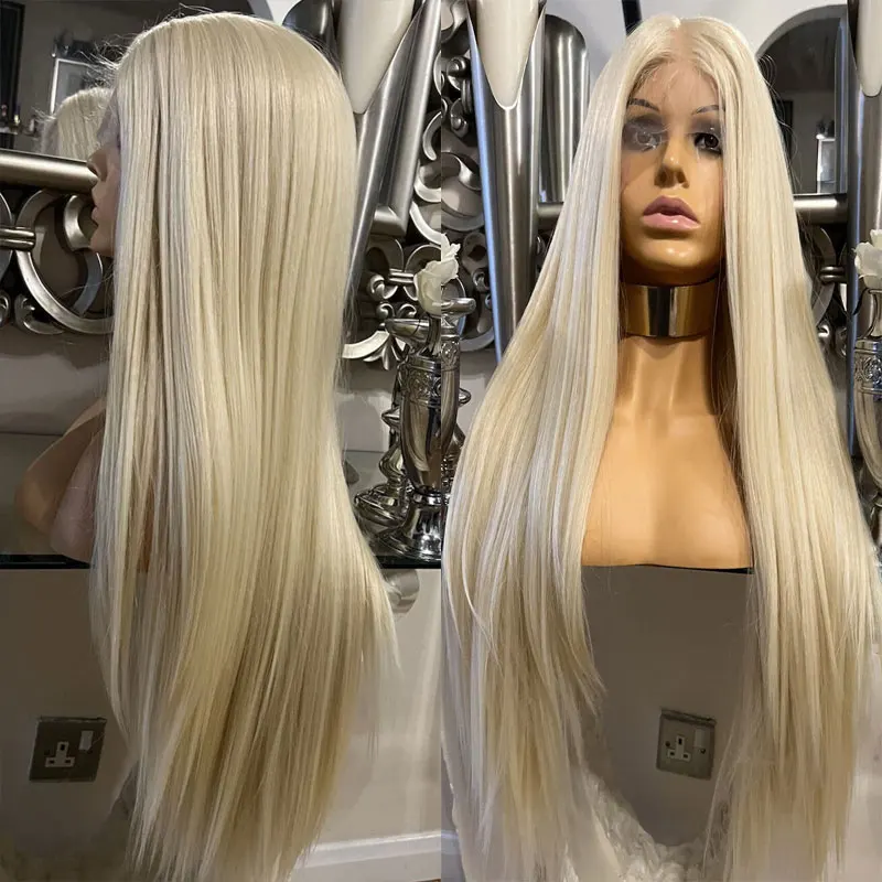 

Bombshell White Straight Synthetic 13x4 Lace Front Wigs Glueless High Quality Heat Resistant Fiber Hair For Fashion Women Wigs