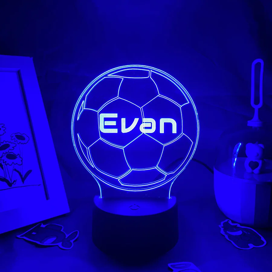 Personalised Football Shape 3D LED Night Light Laser Engraving Player Name Soccer Lamp for Home Bedroom Decor 7 Colors Xmas Gift