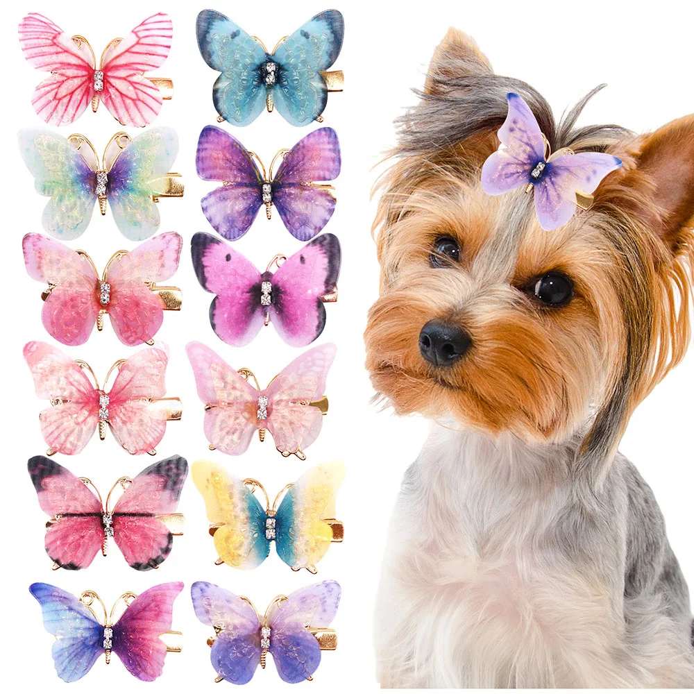 20PCS Multicolor Butterfly Hairpin Pet Hair Accessories Cute Puppy Cat Hair Accessories Fashion Hairclips Pet Grooming Products