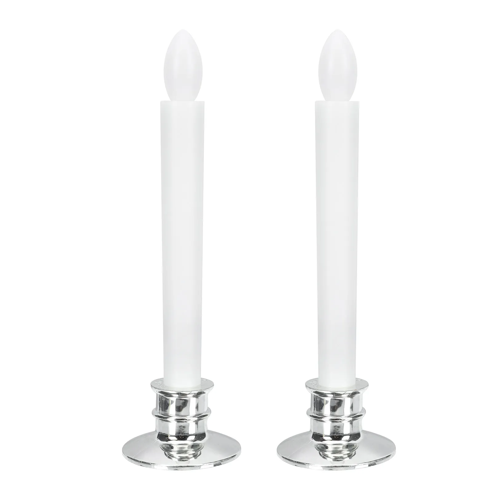 

2Pcs LED Silver Base Long Xmas Decors Rod Wax Flickering Light Lamp Xmas Wedding Home Decor Energy Saving