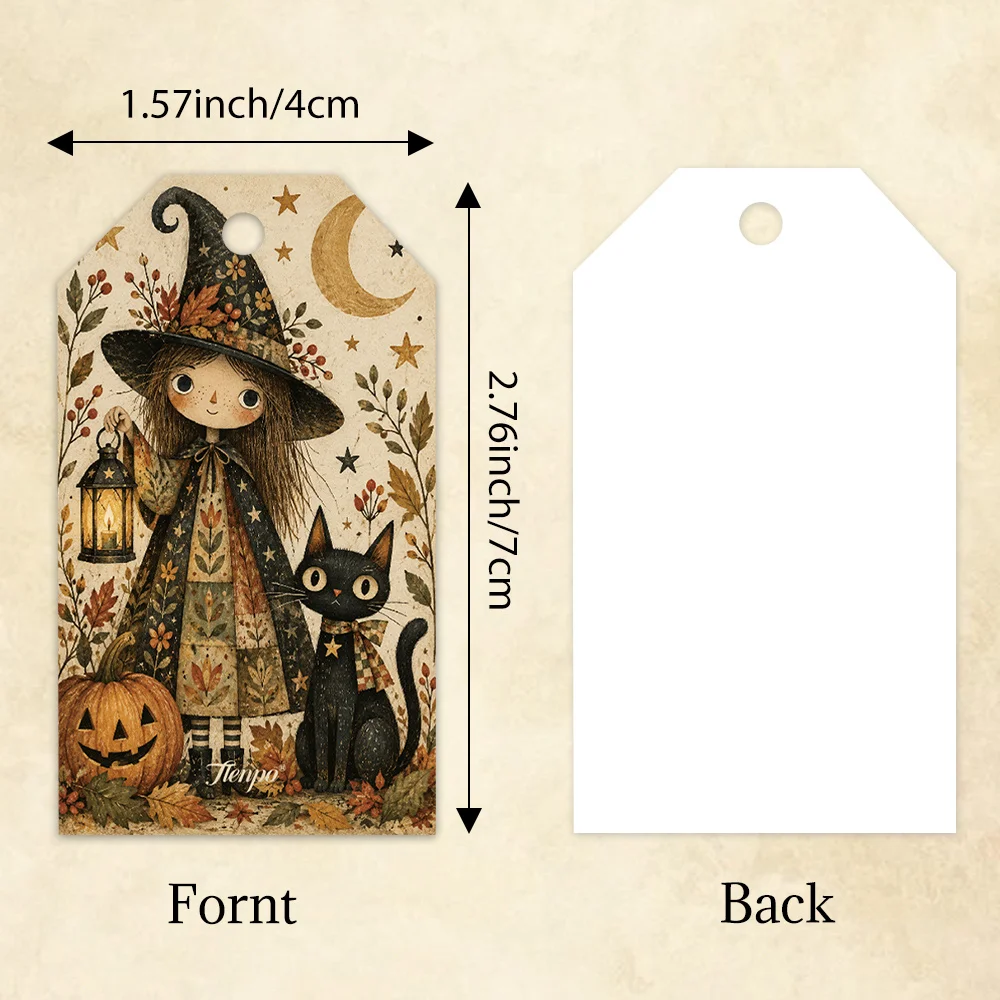 40pcs, Gift Tags, Vintage Folk Halloween Theme, Hanging Paper Labels for Gift Wrapping, Holiday Party Decor with String