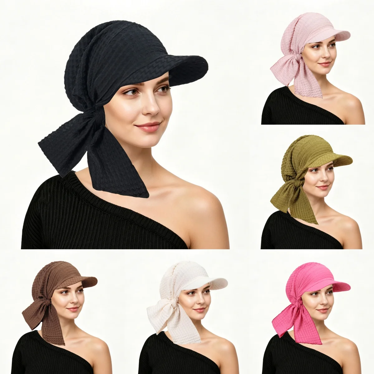

Fashion Women Solid Color Turban Hat Outdoor Brim Sunshade Hats Curved Hat Baseball Cap Sun Hats Headscarf Scarf Femme
