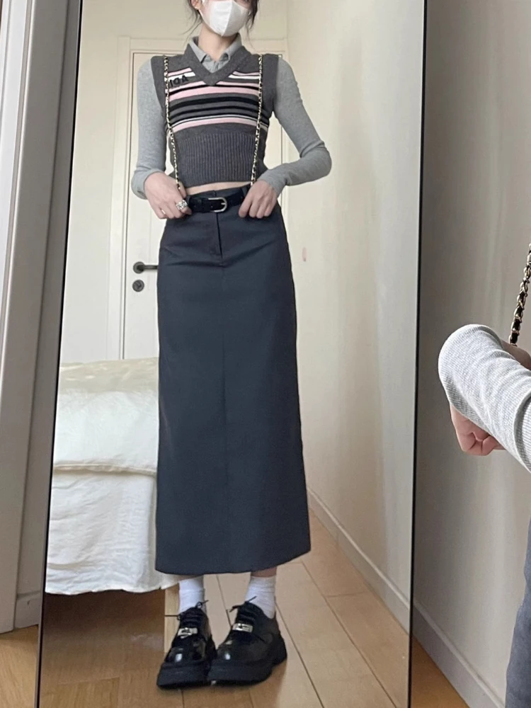 ay High Waist A-Line  Skirt Women's Autumn New Sle plus Size Loose Slimming Midi Skirt Commute Korean Sle Pure Color