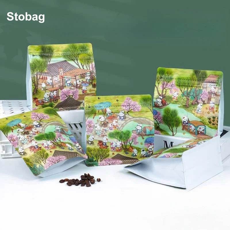 

StoBag 50pcs Cartoon Rabbit Coffee Beans Bag Packaging Stand Up Octagonal Food Sealed Aluminum Foil Storage Reusable Pouches