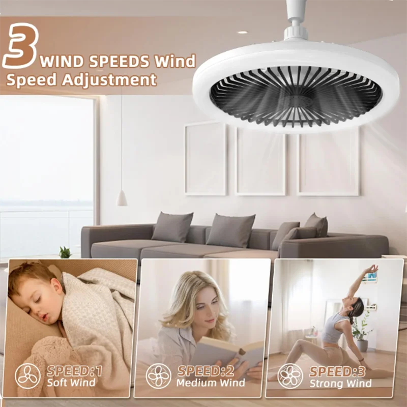 Modern Small Ceiling fan light E27 LED D25cm smart remote control bedroom fans lamp study kitchen Home decoration