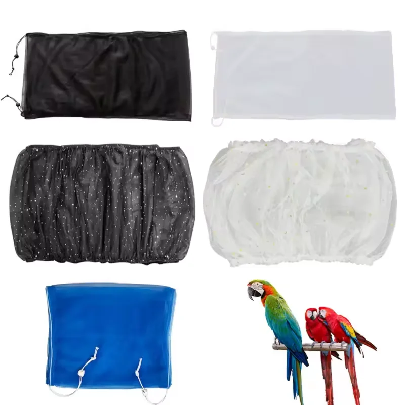 Mesh Bird Cage Cover Shell Nylon Airy Mesh Bird Cage Net Anti Splash Seed Feather Catcher Stretchy Skirt Guard for Parrot Cages