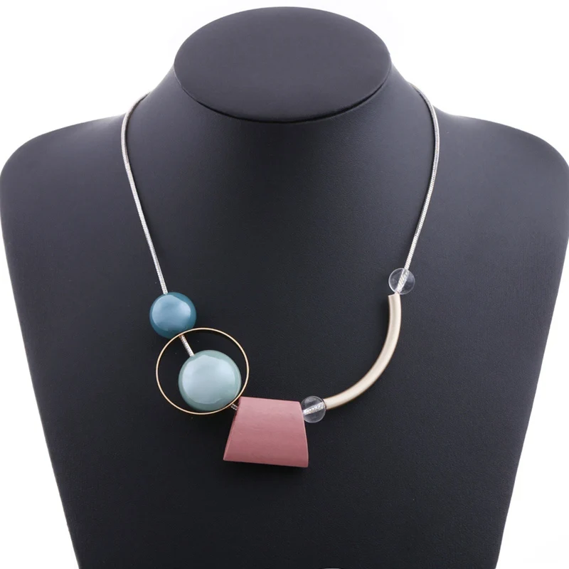 Multi Color Acrylic Beads Statement Necklaces Pendants Geometric Wood Beaded Clavicle Necklace for Women Classic Collar Jewelry