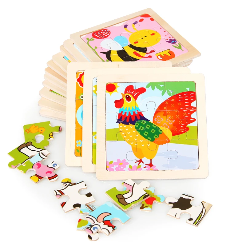 4 sztuk/partia 3D drewniane puzzle dla dzieci zabawki dla dzieci Cartoon zwierząt/zestaw drogowy puzzle dla dzieci edukacyjne puzzle hurtownia GYH — zdjęcie 2