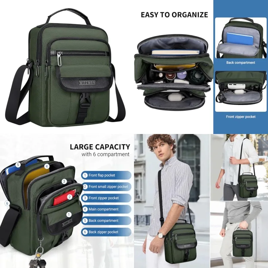 WITZMAN Crossbody Bags for Men Travel Shoulder Bag Lightweight Man Purse Small Casual Messenger Bag for Work Traveling