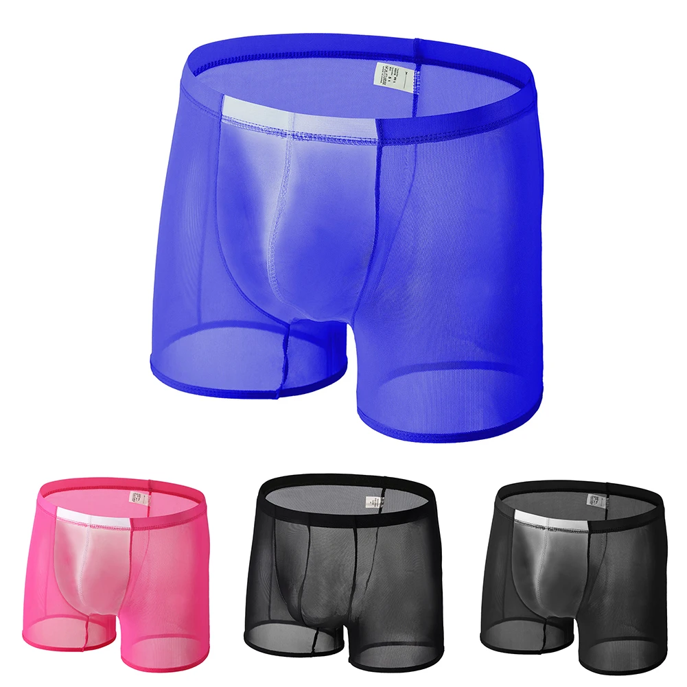 Boxer Trunks Front See Through Ropa interior Estilo temático clásico Tela transpirable de malla Ropa interior ultrafina para hombres Boxers Azul