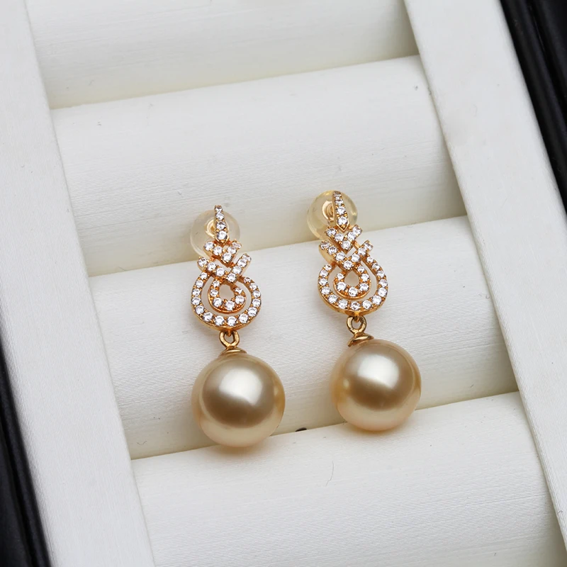 2024 New Real 18K Gold Pearl Earrings For Women,Luxury Southsea Pearl Earrings Anniversary Gift