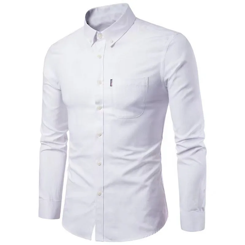 Mens Long-sleeved Shirt Black White Shirts Business Casual Tops Lapel Single-breasted Solid Color Designer Clothes Men Shirts