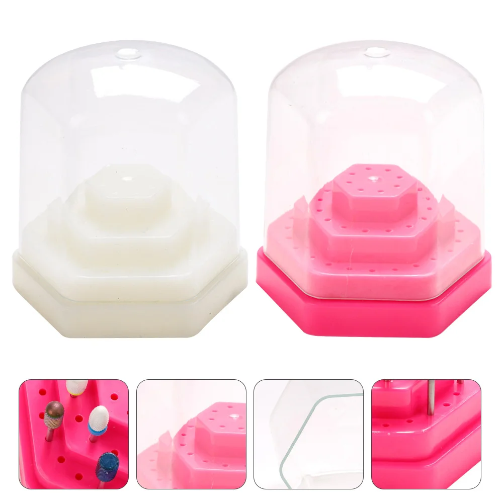 

2pcs 48-Hole Nail Drill Bits Storage Box Transparent Dustproof Cover Organizing Grinding Heads Manicure Tool Holder Stand Case