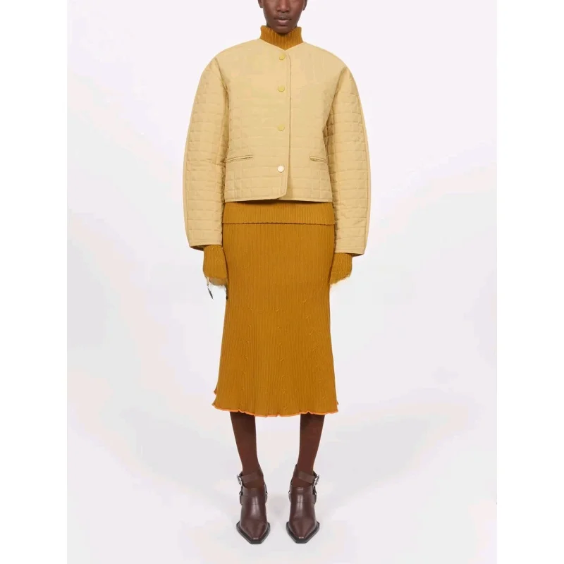 Herfst nieuwe damesmat Sle losse enkele knoop rond Ne Long Sve ort gewatteerde katoenen Jaet jas geruit patroon