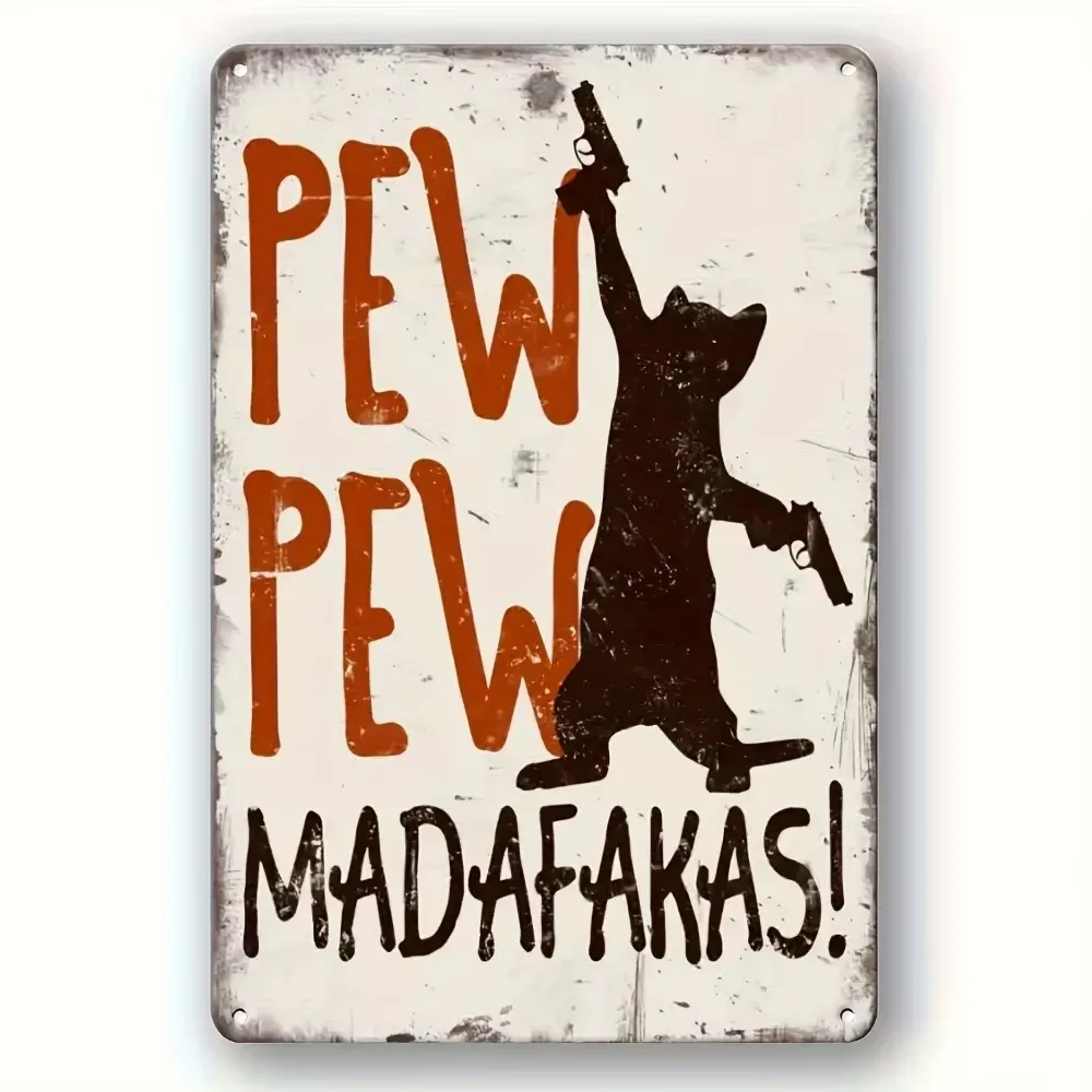 CatGunsNostalgia™ Deco Funny Cat with Guns Aluminum Sign - Rustic Wall Hanging | Unique Design | Ideal