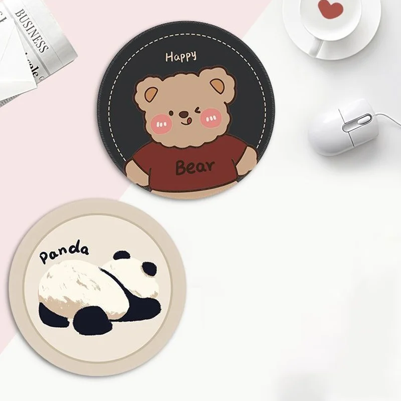 Rubber Cute Cartoon Bear Round Mouse Pad 22x22cm Non Slip Waterproof Desk Mat For Laptop PC Gaming