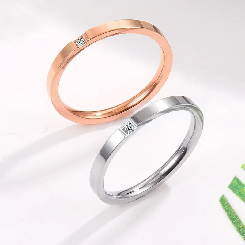 JHSL 2mm Thin Small Mini Stainless Steel Women Rings Rose Gold Color Fashion Jewelry US size 3 4 5 6 7 8 9 10