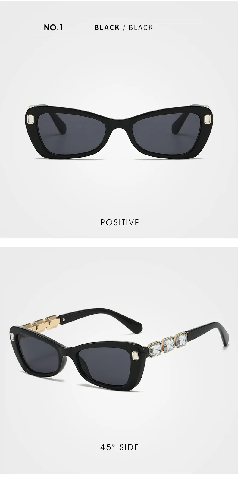 Strass-Katzenaugen-Sonnenbrille für Damen, Schwarz, Y2K-Diamant-Sonnenbrille, Vintage-Herren-Bling-Party-Sonnenbrille, Brillen – Detail 11