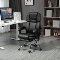 Office chair with vibration massage, height-adjustable executive chair with footrest, side pocket, faux leather, black