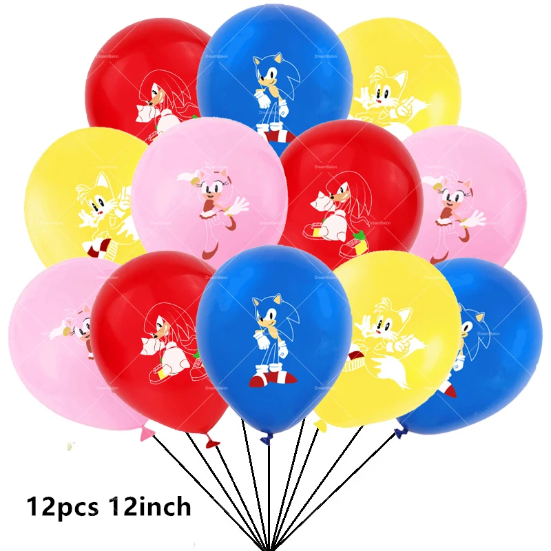 Sonic Balloons Happy Birthday Banner The Hedgehog Party Decoration Game Cake Topper Disposable Tableware Keychain Background Toy