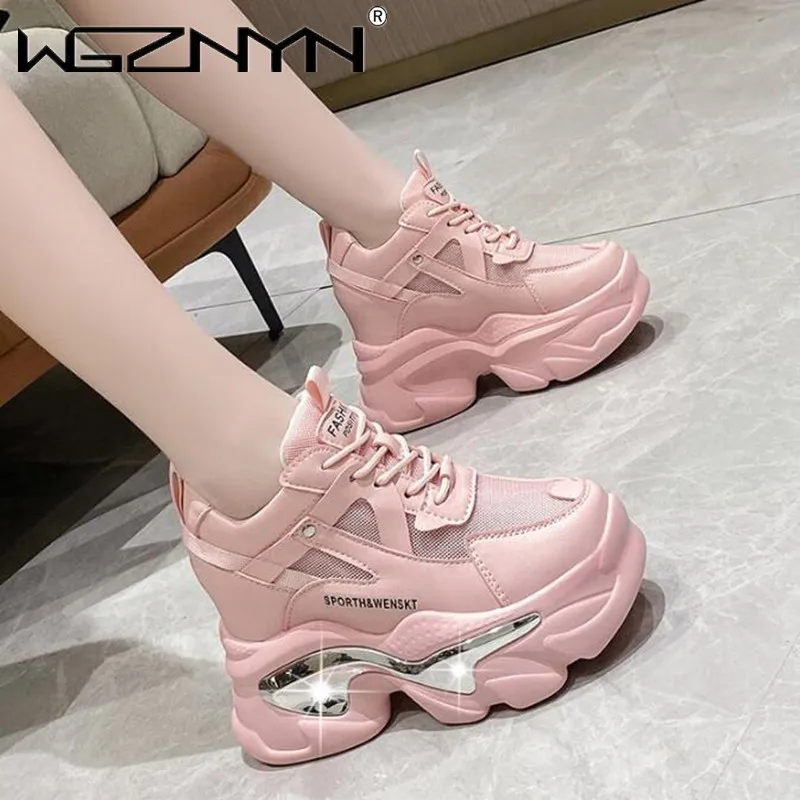 Luxury Women\'s High Platform Chunky Sneakers Woman 2024 Fashion Women Sports Shoes Pink White Sport Sneaker Tennis Elegant Shoes