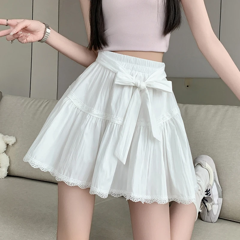 

A- line Women's Summer High Waist Pleated Lace Gauze Design Cake Princess Skirt