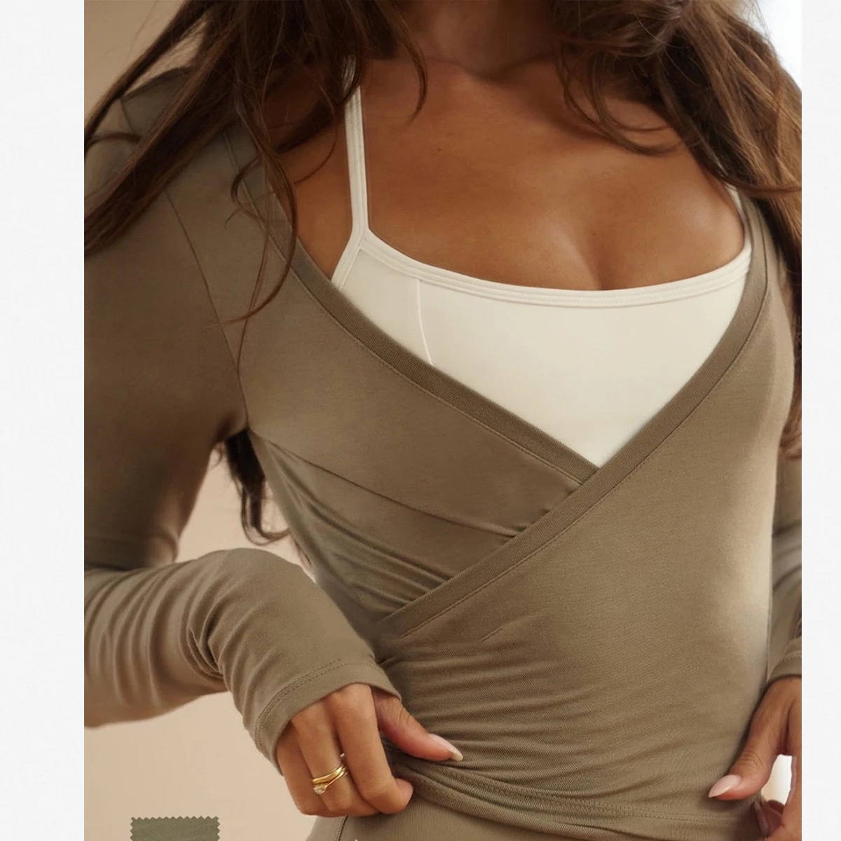 Camisetas de Yoga de Manga Longa CSB Wrap Top 2026 para o Verão, Tops Cropped com Amarração Cruzada, Camisetas de Fitness para Mulheres, T-Shirts Ativas para Ballet e Academia