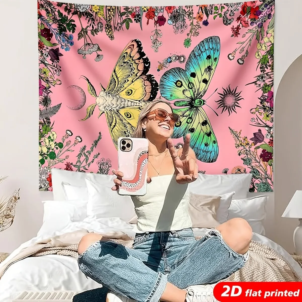 VIKAMA Psychedelic Moth Tapestry Boho Galaxy Wall Hanging Aesthetic Room Decor Vintage Art Dorm Bedroom