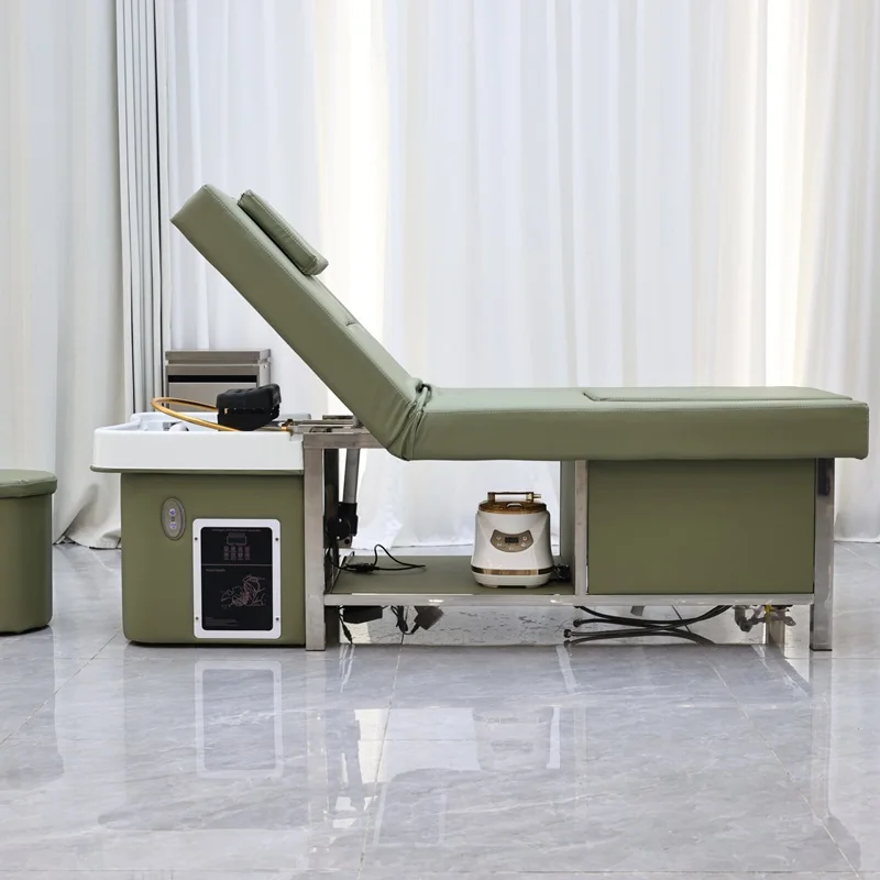 

Luxury Multifunction Electric Massage Shampoo Bed With Backrest Lift And Spa Pedicure Basin Automatic Head Spa Shampoo Bed