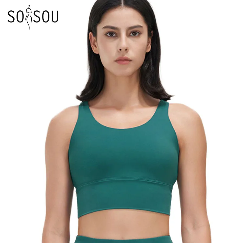 SOISOU Lycra Top Women Yoga Sports Bra Gym Fitness Crop Top Bras For Women Underwear Deep V Beautiful Back Chest Pad Removable