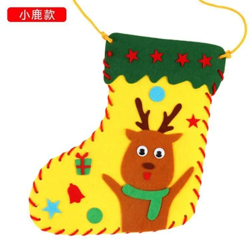 Children DIY Christmas Material Bag Toys Kindergarten Creative Educational Handmade Cartoon Xmas Sock Cap Craft Kit Toy for Kids