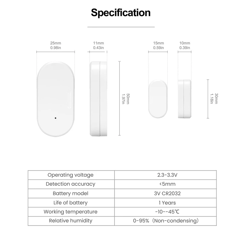 Imagem -06 - Tuya-zigbee 3.0 Detectores de Contato Inteligentes Porta de Segurança Sensor Janela Sensor Vida Inteligente Casa Pcs