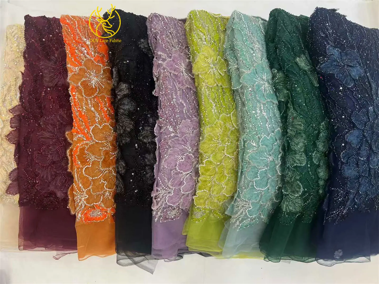 Luxuriöser Afrikanischer 3D-Blumenspitzenstoff 2026 Hochwertige Nigerianische Perlen-Pailletten-Netzspitze für Damen-Party- und Hochzeitskleider – Detail 3