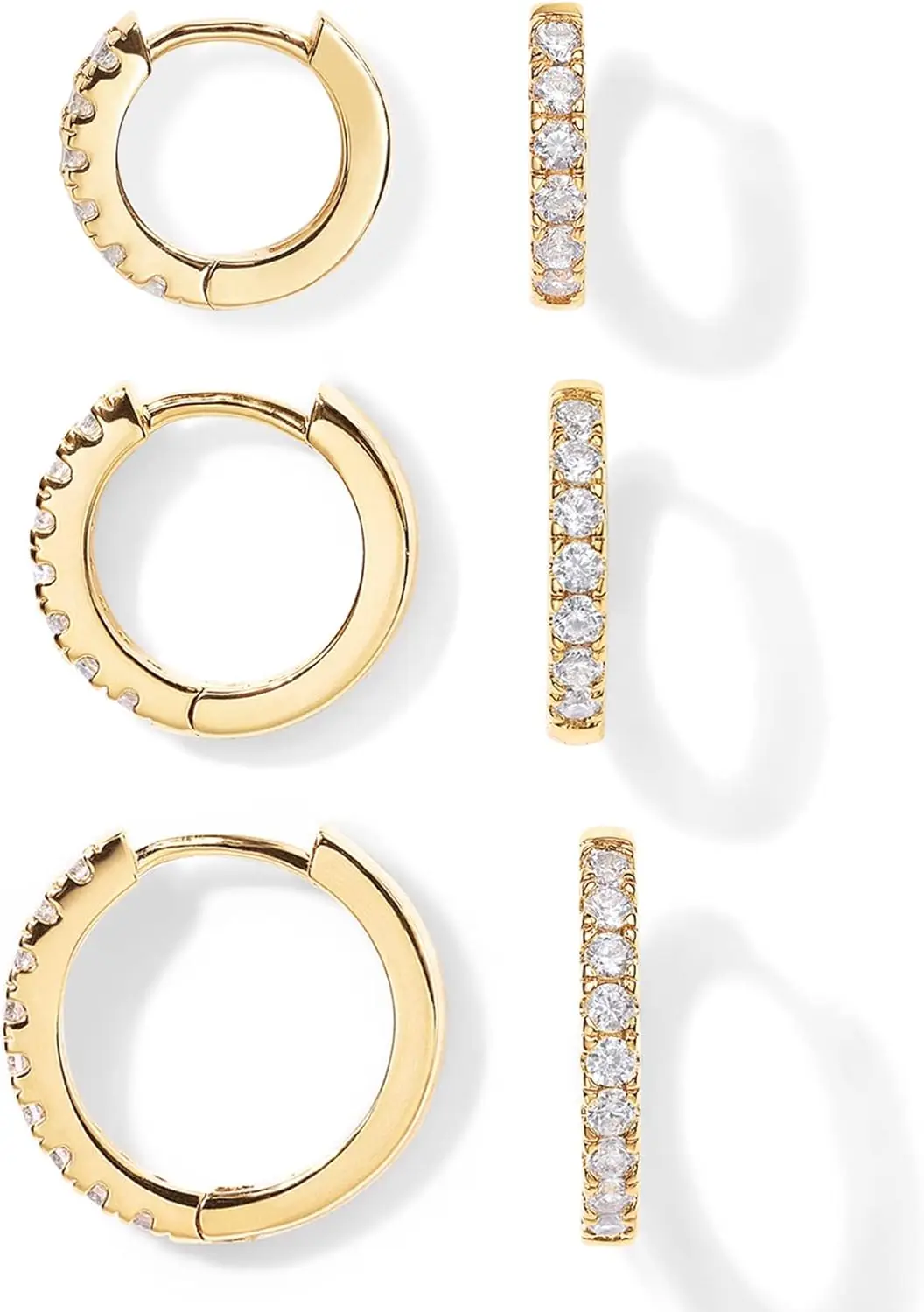 

Hypoallergenic 14K Gold Plated Sterling Silver Hoop Earrings Set for Women 3 Pairs