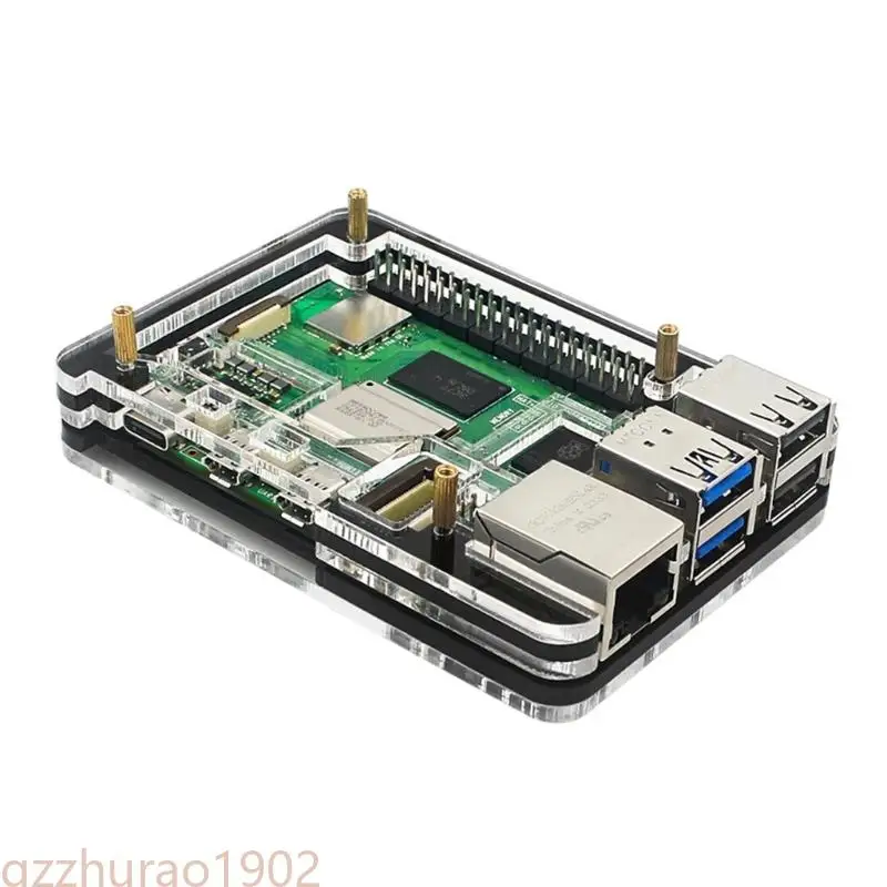 97QB Acrylic Case Bundle with Active Cooling Fan For RPI5 Board Cooling Case and Secure Protector Radiator