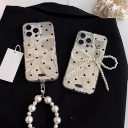 Bowknot Preal Beads Love Heart Case For OPPO A40 A3 A3X A60 A80 A38 A18 A17 A17K A96 A58 A78 A57 A77 A79 A59 5G Girl Chain Cover