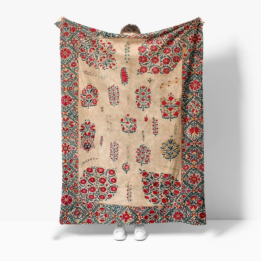 

Printed Cotton Throw Blanket with Floral Motifs Bohemian Bedspread Sofa Cover Home Decor Decorative Blanket