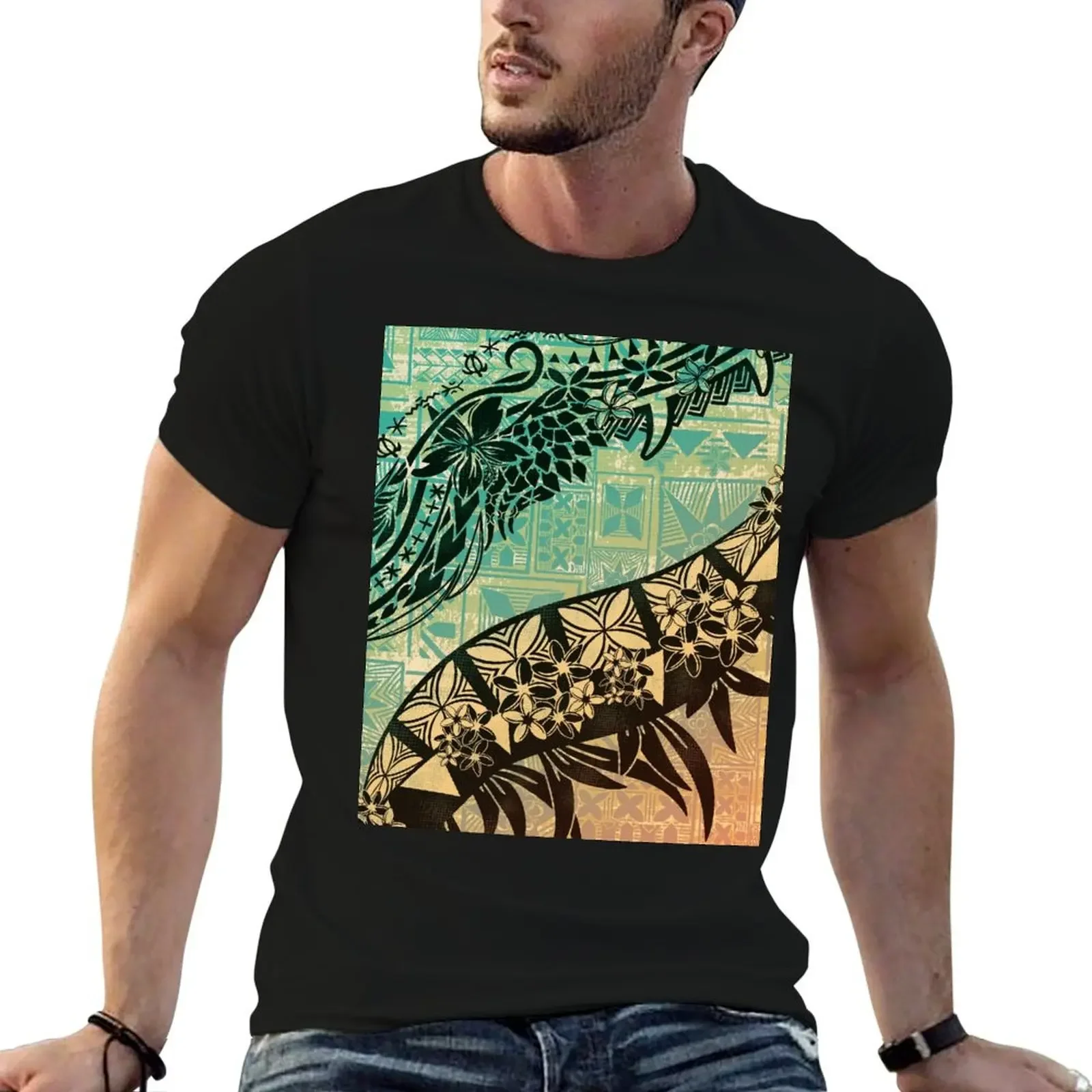 Vintage Samoan Old Teal Tapa Threads T-Shirt cotton man t-shirts football t shirt sweat men t shirt