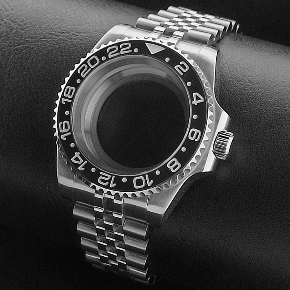 جديد 40.5 مللي متر GMT صالح NH-34 حافظة فضية يمكن أن تدور في كلا الاتجاهين الياقوت ساعة مقاومة للماء أجزاء الساعة الملحقات