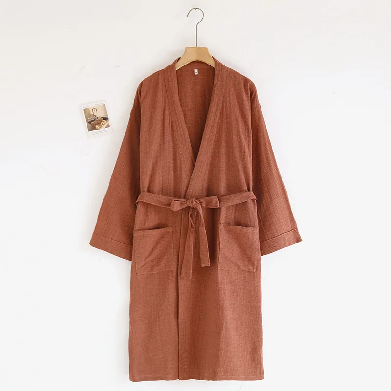 

2026 Summer New Women's Kimono Sleeping Robe 100% Cotton Gauze Pure Cotton Gauze Home Water Absorbent Tether Thin Bathrobe
