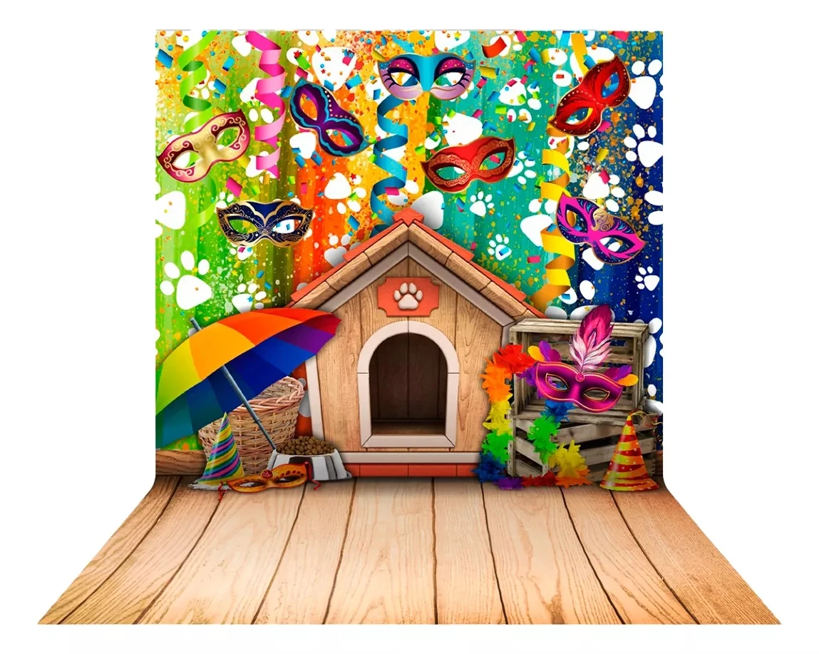 Masquerade Mask Colorful Country Cottage Wood Dog House backdrops party supplies Photography Studio Backgrounds