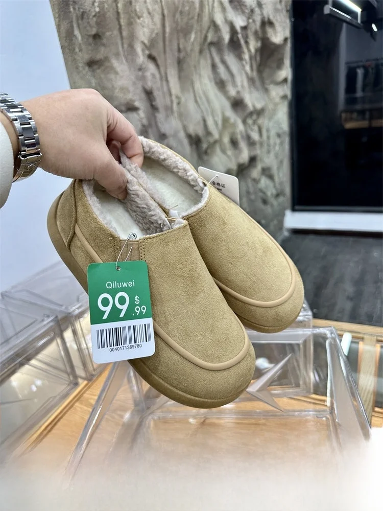 Warm Fleece Lined Winter Boots Men's Slip-On Casual Snow Boots Lightweight Anti-Slip Cotton Shoes for Cold Weather